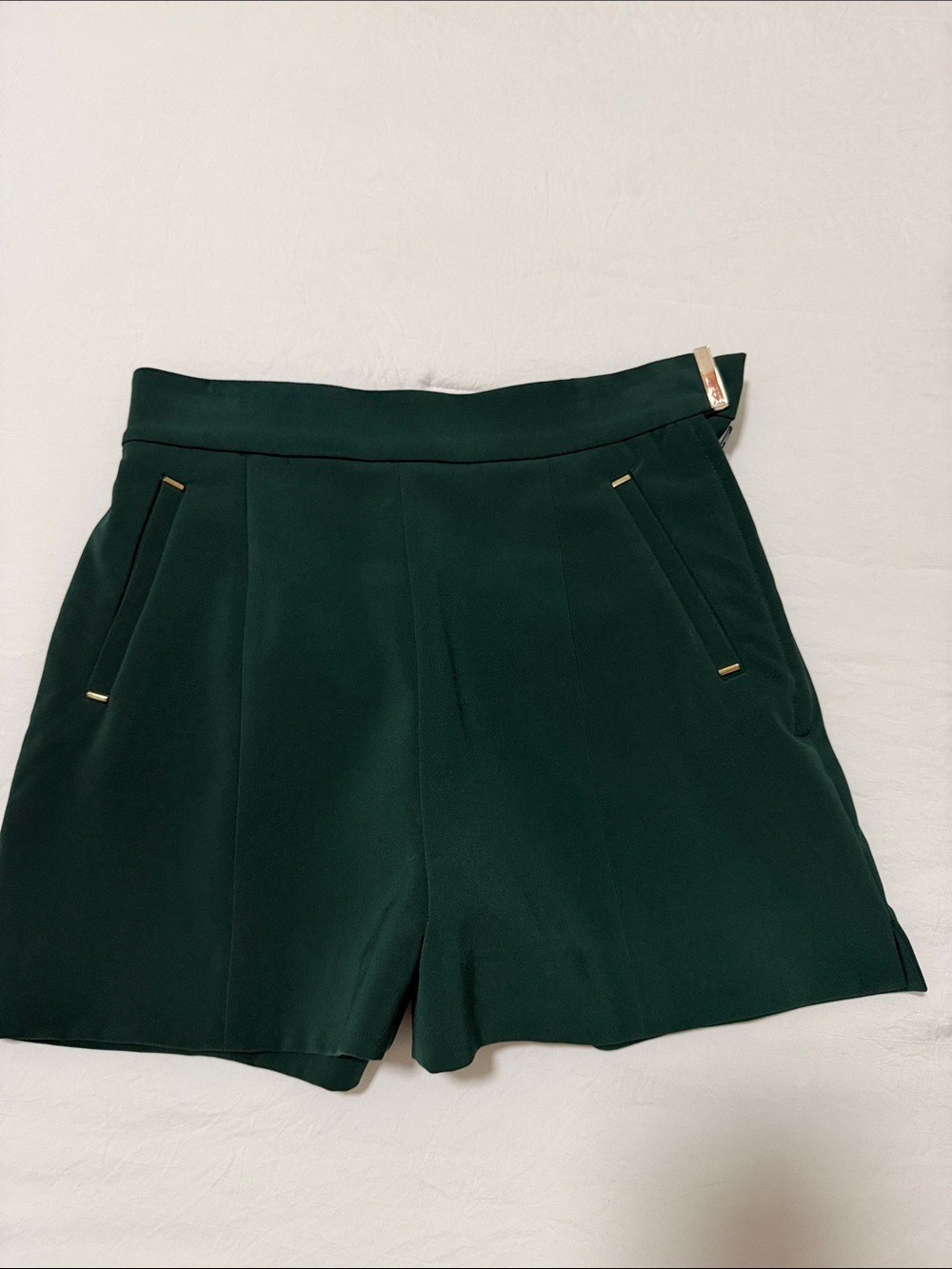 H&M Forest Green Tailored High-Waist Shorts with Gold Accents
